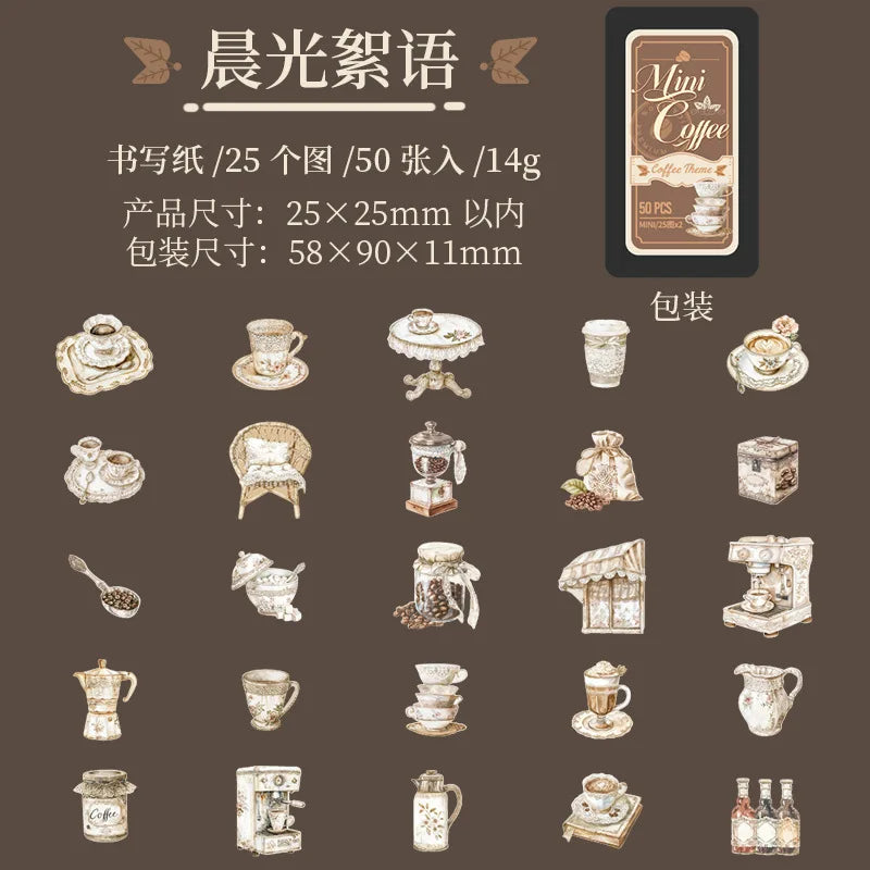 Mini latitas de stickers coffee-50 pzas