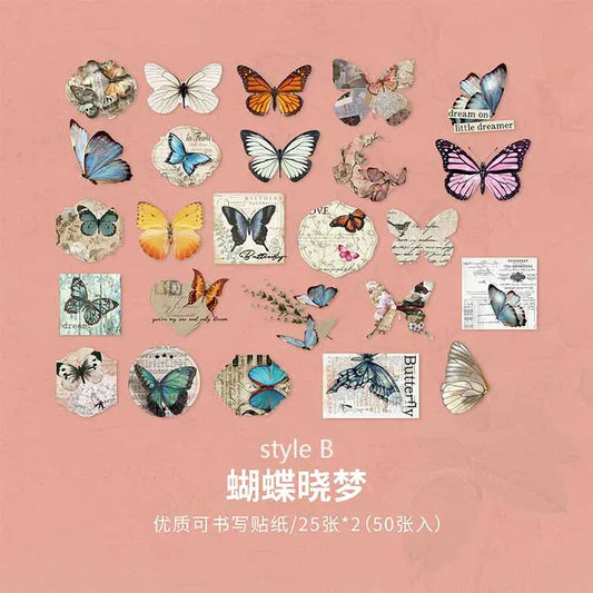 Cajita de stickers mariposas rosadas-50 pzas