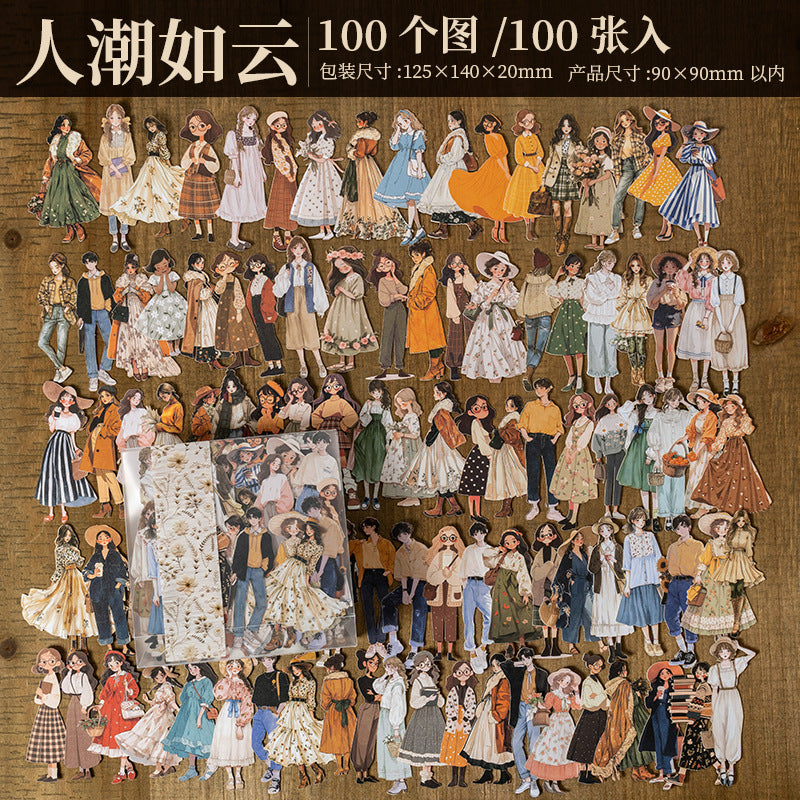 Pack de stickers muñequitas cartonaje-100 pzas