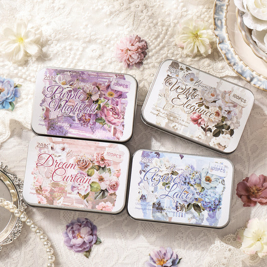 Latita de stickers florales-100 pzas
