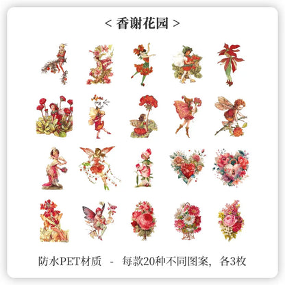 Box stickers flowers vintage-60 pzas