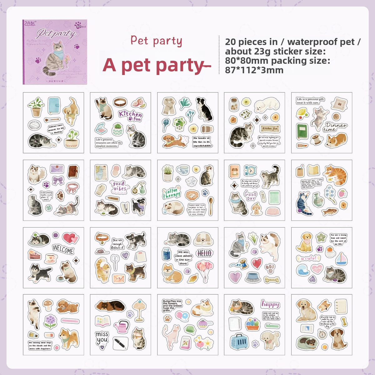 Mini librito de stickers cat dog-20 hojas