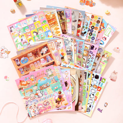 Block de stickers gato rosa azul-30 pzas