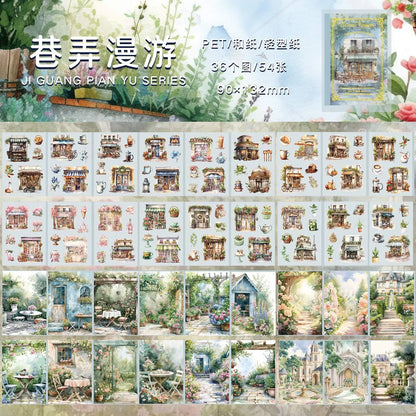 Set sticker pet + sticker washi + papel -54 pzas