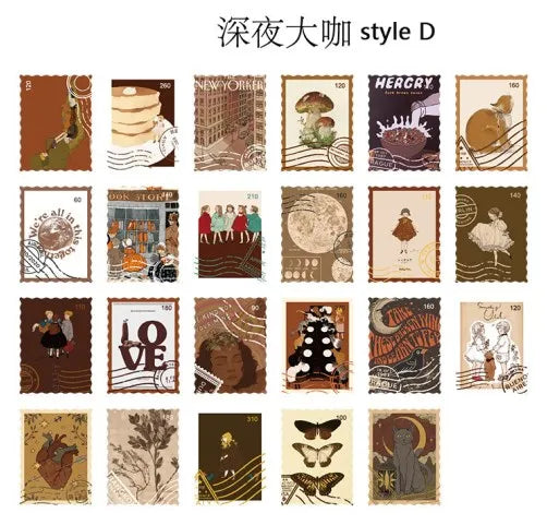 Cajita de stickers stamps brown-46 pzas