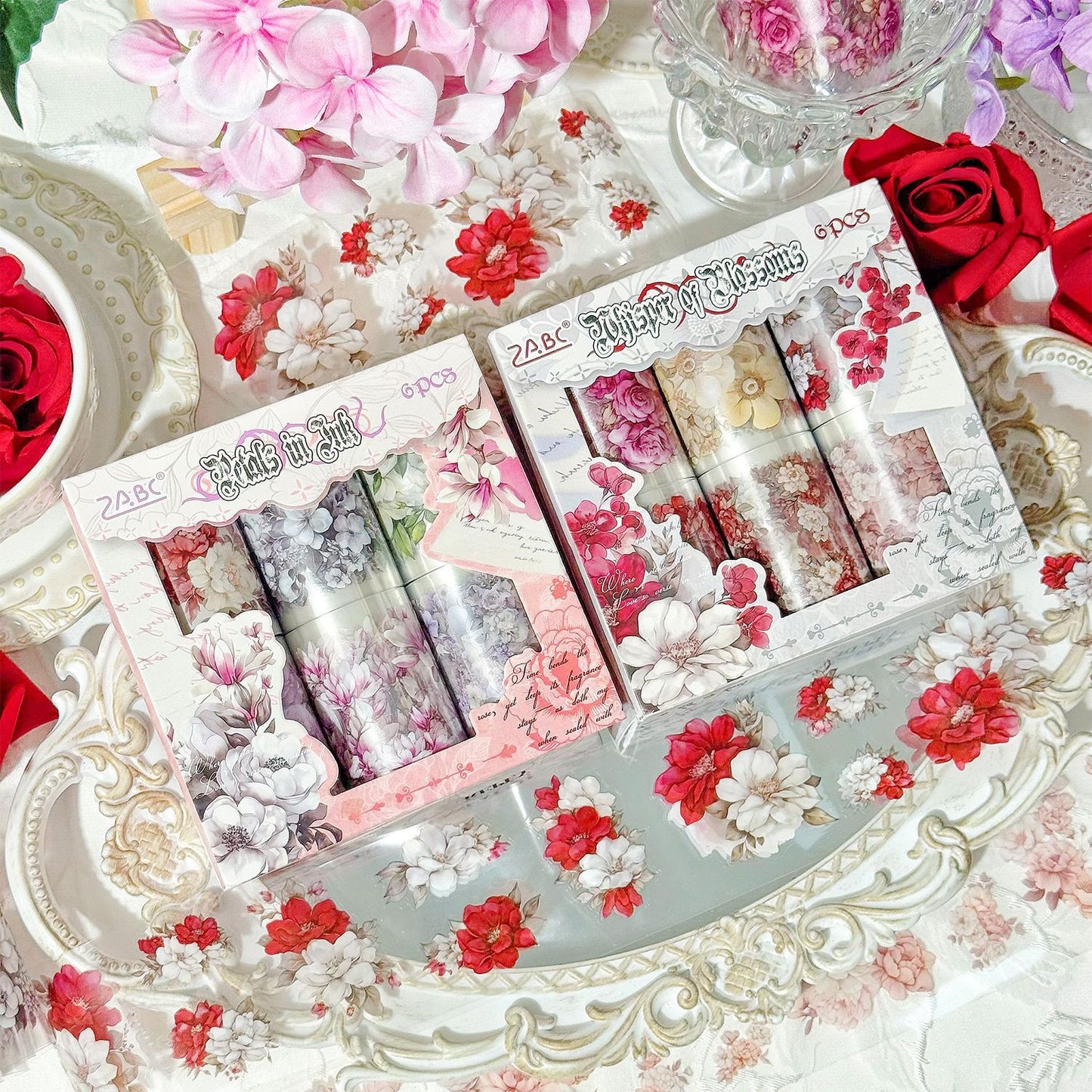 Juego de washitape Die cut flores troqueladas-6 pzas