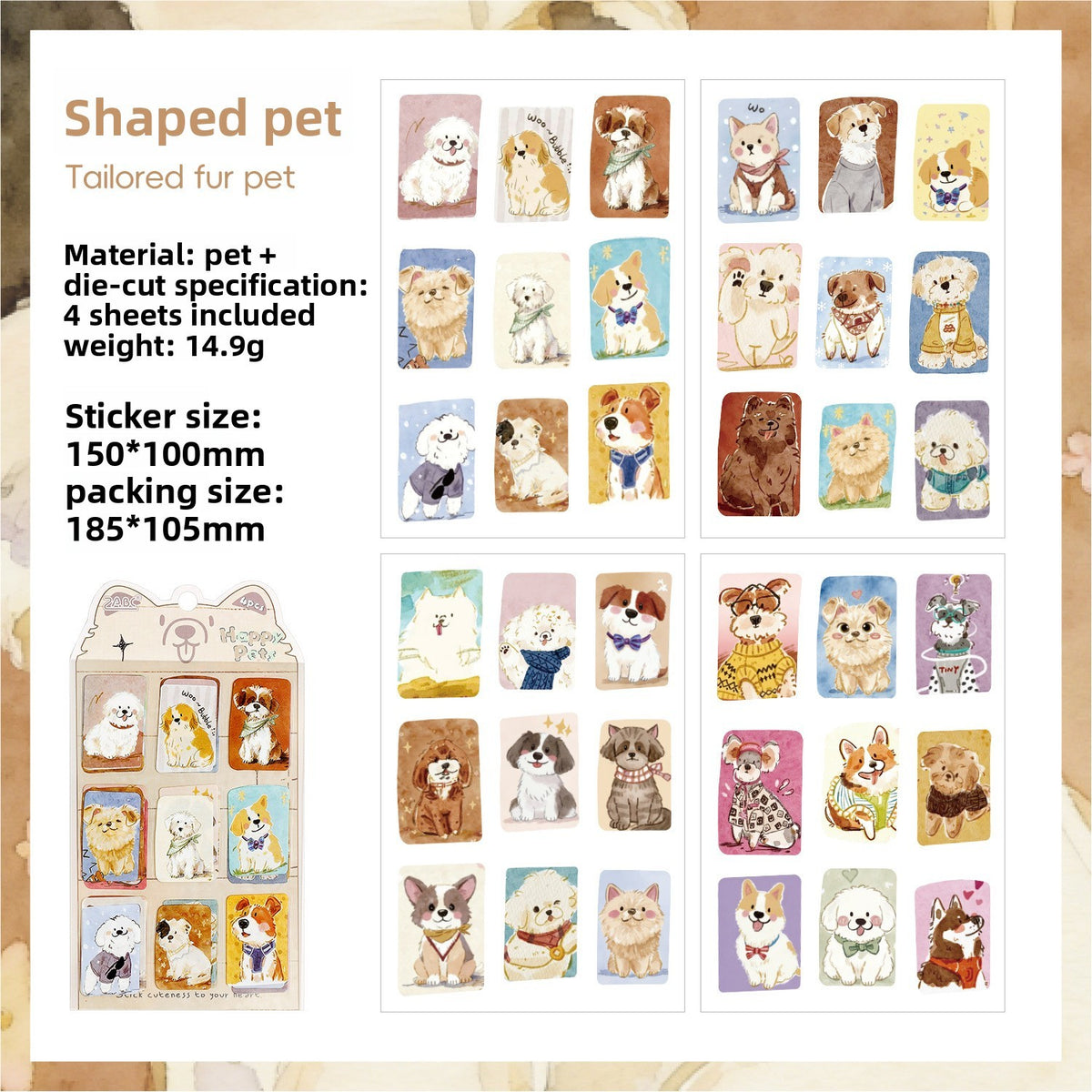 Stickers happy pets-4 pzas