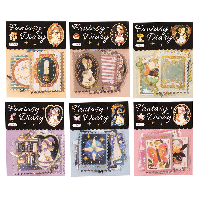 Stickers estampillas fantasy diary-25 pzas