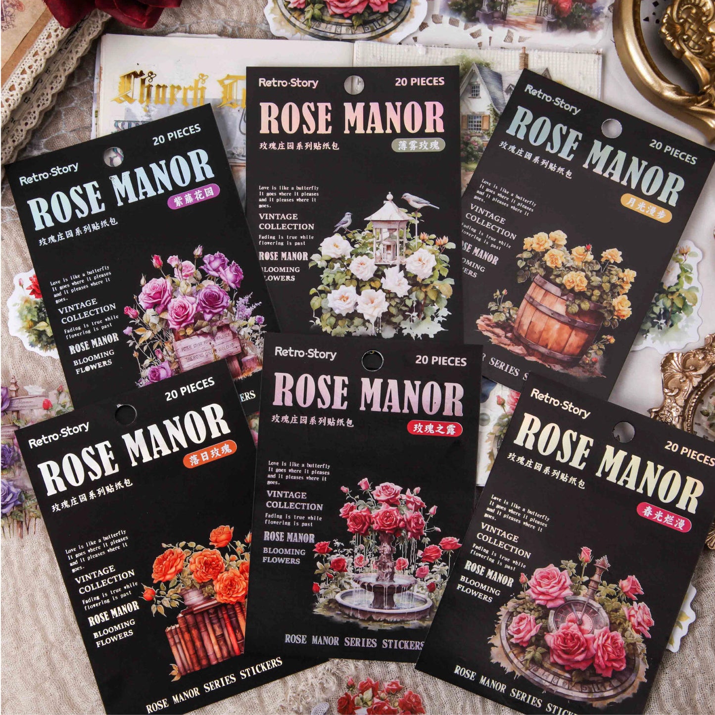Stickers florales rose manor-20 pzas