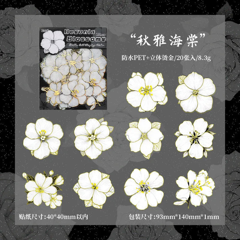 Stickers rosas blancas con foil-20 pzas