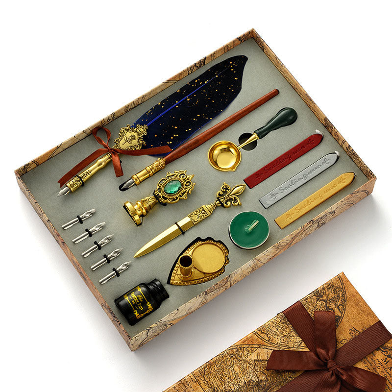 Set de pluma, sellos de lacre y abre cartas-16 pzas