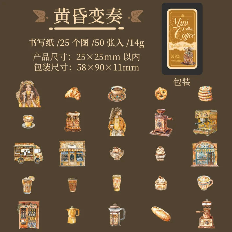 Mini latitas de stickers coffee-50 pzas