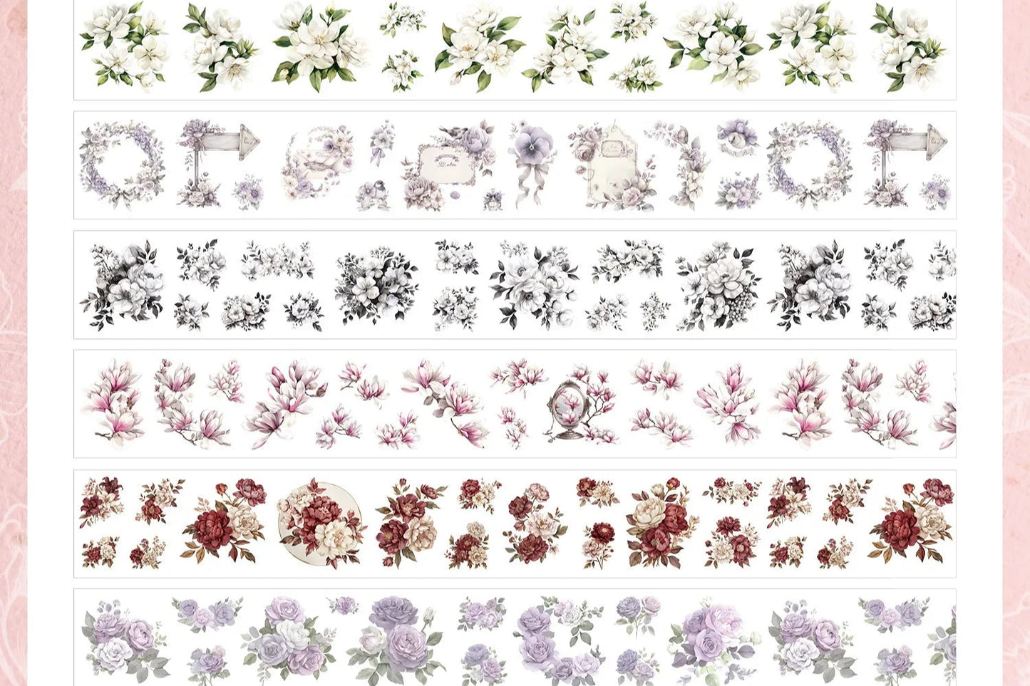 Juego de washitape Die cut flores troqueladas-6 pzas
