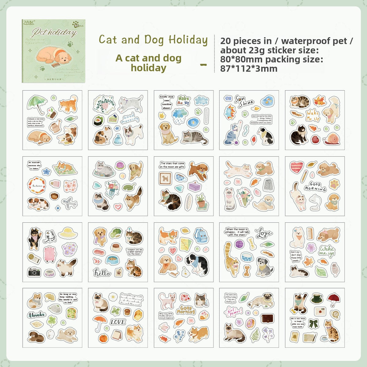 Mini librito de stickers cat dog-20 hojas