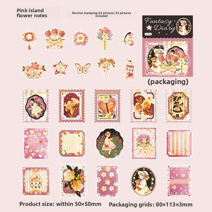 Stickers estampillas fantasy diary-25 pzas