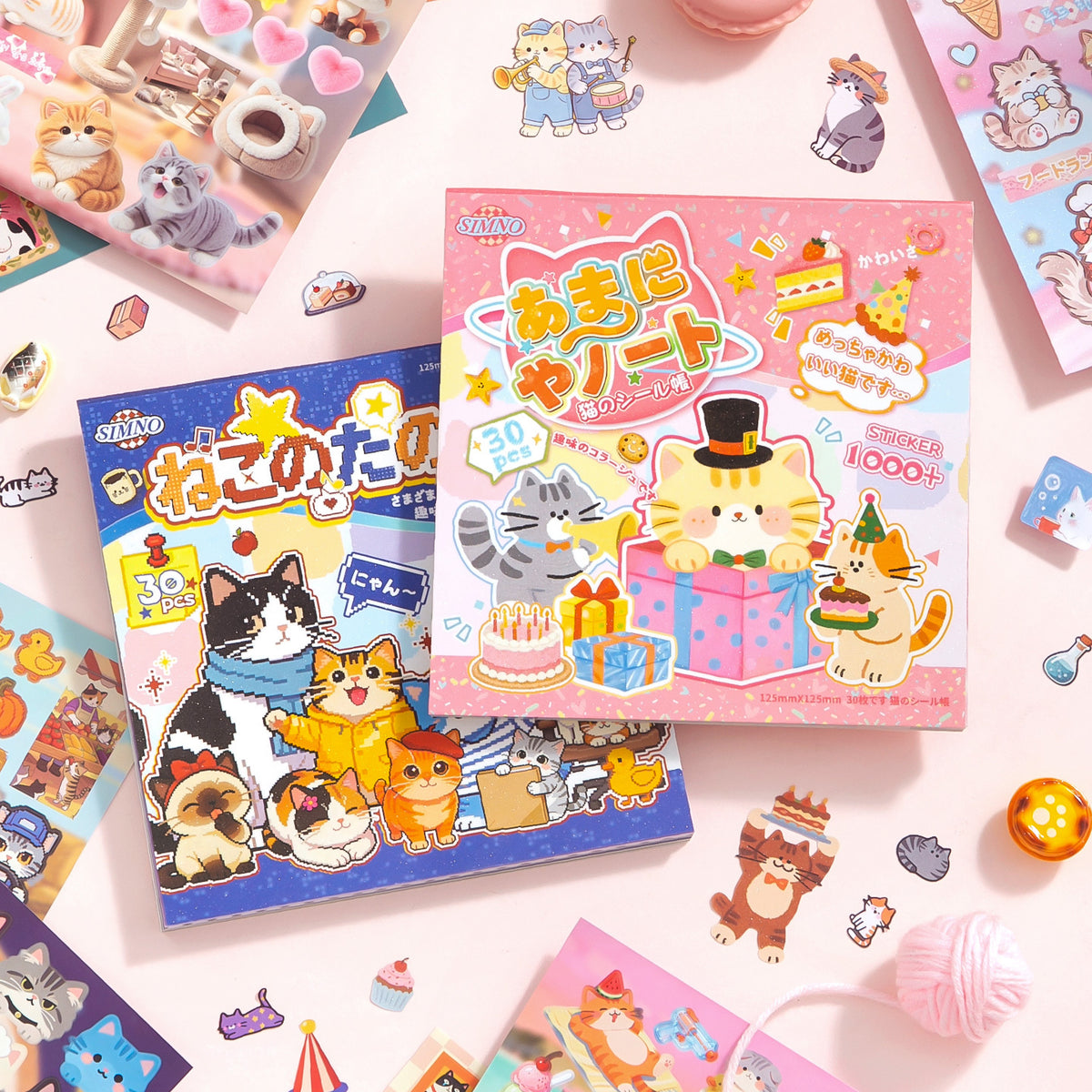 Block de stickers gato rosa azul-30 pzas