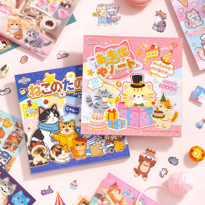 Block de stickers gato rosa azul-30 pzas