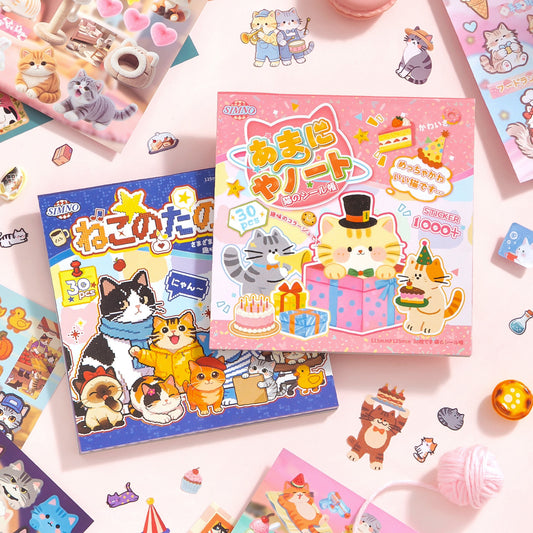 Block de stickers gato rosa azul-30 pzas