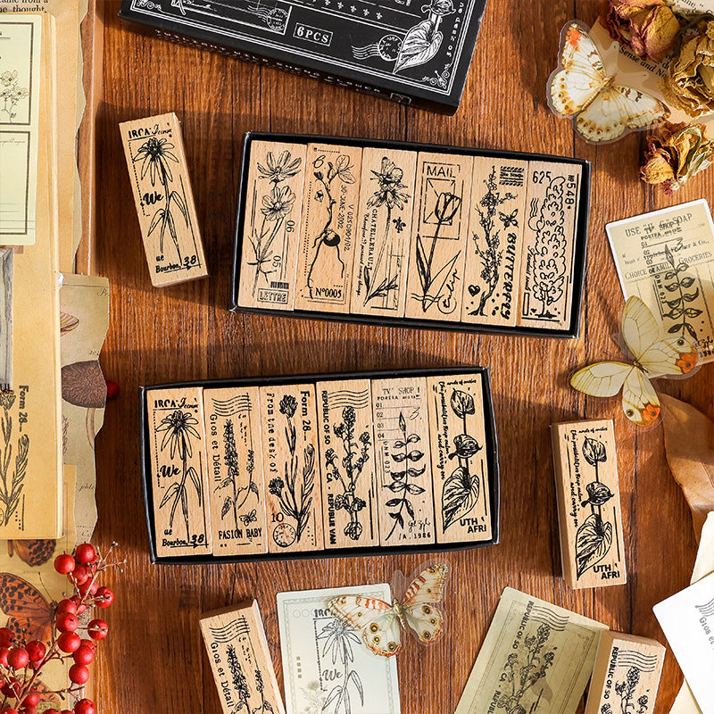 Sellos de madera blossom rubbing-6 pzas