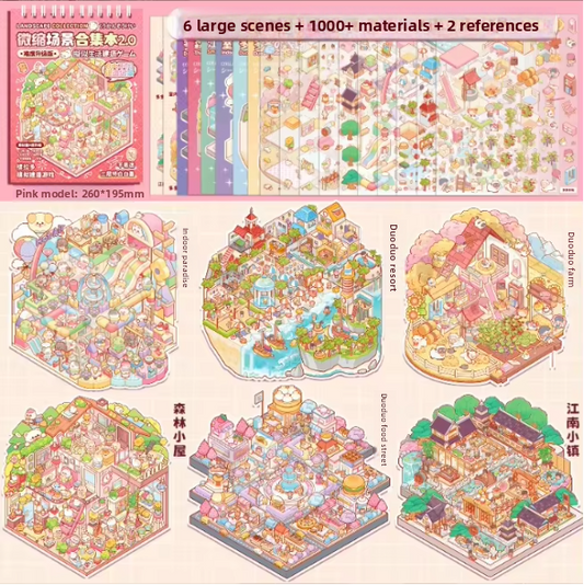 Libro fucsia de 6 escenarios 3D tamaño A4