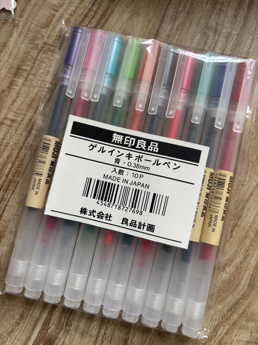 Set de 10 lapiceros Muji 0.38 mm (no incluye color negro)